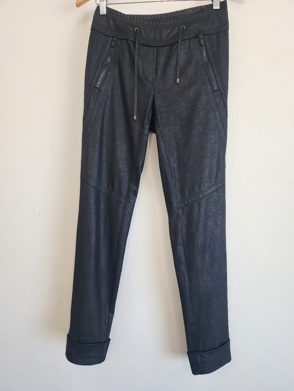 Beate Heymann Size 4 Black Faux Leather Moto Cuffed Joggers - Picture 2 of 12